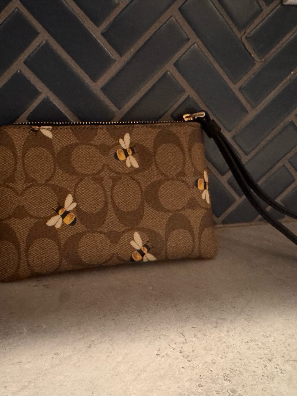 Coach Brown Signature Bee Zip Wristlet - Picture 3 of 4